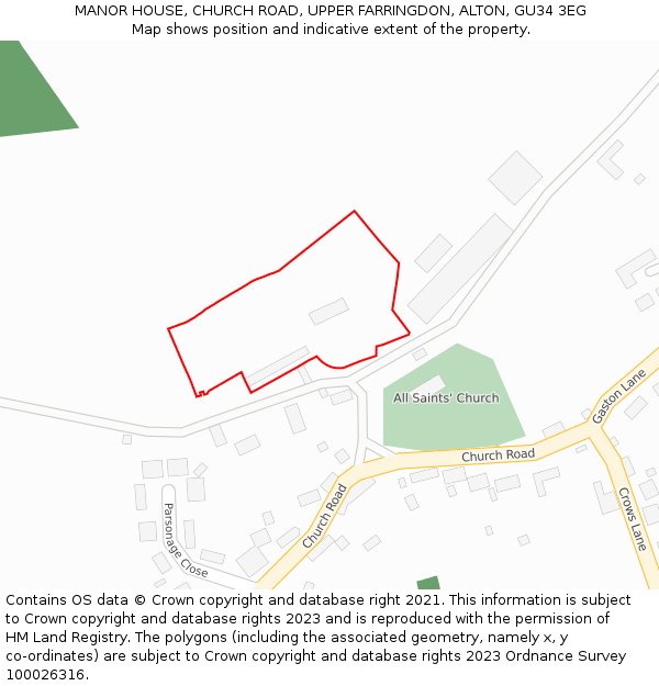 MANOR HOUSE, CHURCH ROAD, UPPER FARRINGDON, ALTON, GU34 3EG: Location map and indicative extent of plot