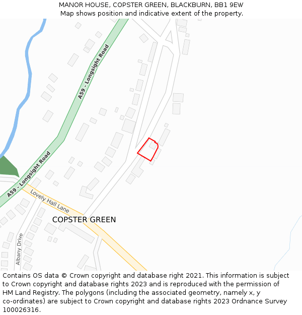 MANOR HOUSE, COPSTER GREEN, BLACKBURN, BB1 9EW: Location map and indicative extent of plot