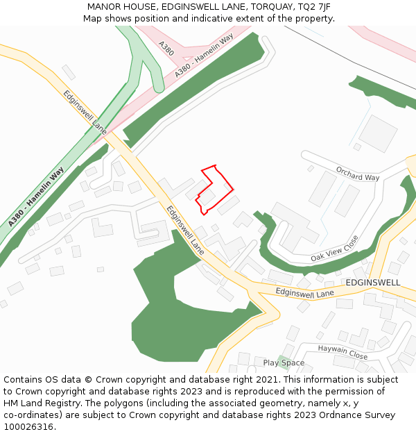 MANOR HOUSE, EDGINSWELL LANE, TORQUAY, TQ2 7JF: Location map and indicative extent of plot