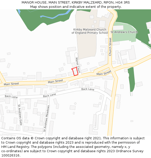 MANOR HOUSE, MAIN STREET, KIRKBY MALZEARD, RIPON, HG4 3RS: Location map and indicative extent of plot