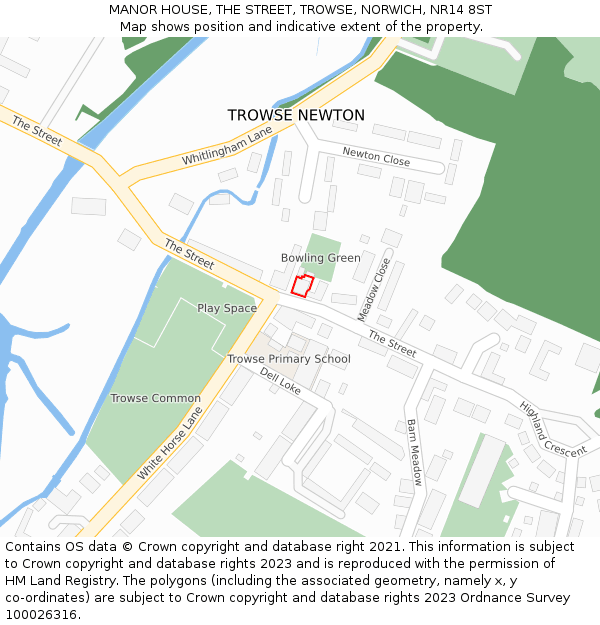 MANOR HOUSE, THE STREET, TROWSE, NORWICH, NR14 8ST: Location map and indicative extent of plot