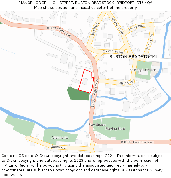 MANOR LODGE, HIGH STREET, BURTON BRADSTOCK, BRIDPORT, DT6 4QA: Location map and indicative extent of plot