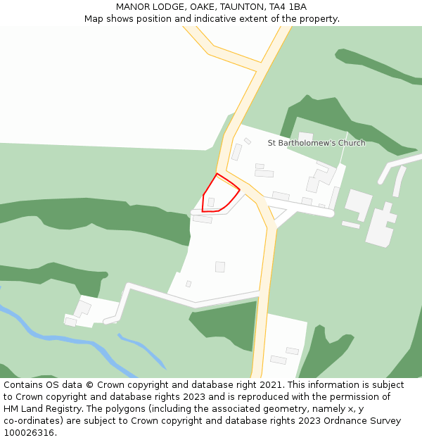 MANOR LODGE, OAKE, TAUNTON, TA4 1BA: Location map and indicative extent of plot