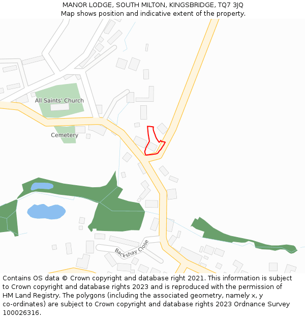 MANOR LODGE, SOUTH MILTON, KINGSBRIDGE, TQ7 3JQ: Location map and indicative extent of plot