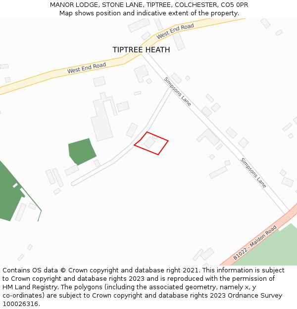 MANOR LODGE, STONE LANE, TIPTREE, COLCHESTER, CO5 0PR: Location map and indicative extent of plot