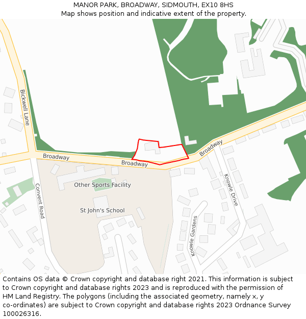 MANOR PARK, BROADWAY, SIDMOUTH, EX10 8HS: Location map and indicative extent of plot