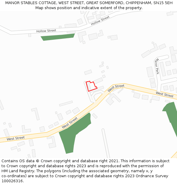 MANOR STABLES COTTAGE, WEST STREET, GREAT SOMERFORD, CHIPPENHAM, SN15 5EH: Location map and indicative extent of plot