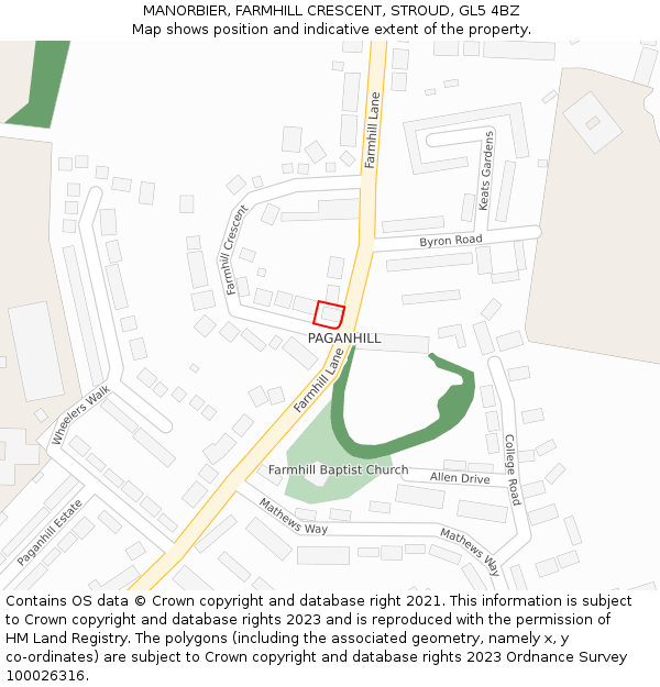 MANORBIER, FARMHILL CRESCENT, STROUD, GL5 4BZ: Location map and indicative extent of plot