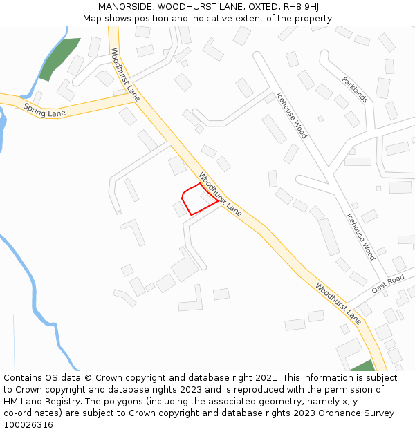 MANORSIDE, WOODHURST LANE, OXTED, RH8 9HJ: Location map and indicative extent of plot