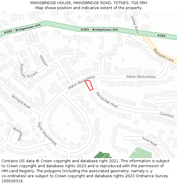 MANSBRIDGE HOUSE, MANSBRIDGE ROAD, TOTNES, TQ9 5RH: Location map and indicative extent of plot