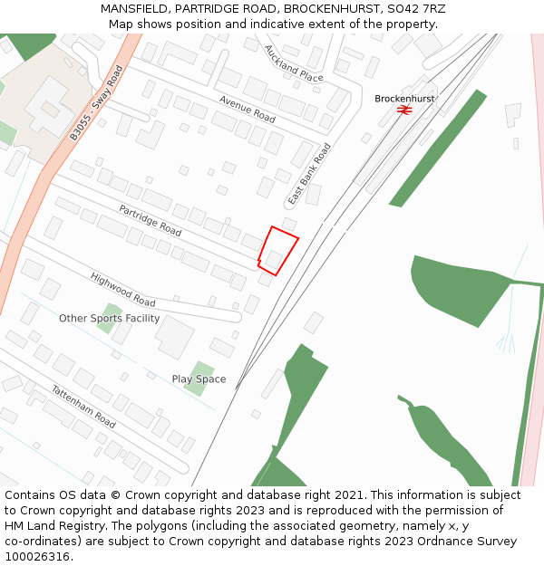 MANSFIELD, PARTRIDGE ROAD, BROCKENHURST, SO42 7RZ: Location map and indicative extent of plot