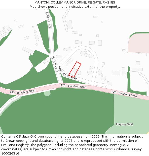 MANTON, COLLEY MANOR DRIVE, REIGATE, RH2 9JS: Location map and indicative extent of plot