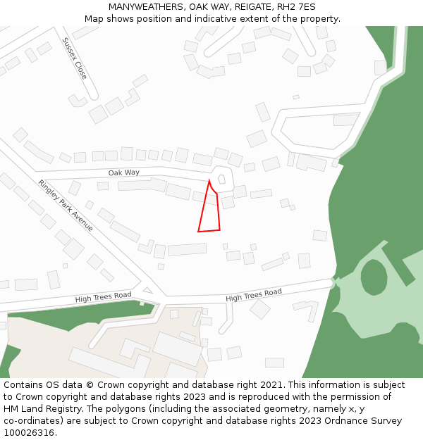 MANYWEATHERS, OAK WAY, REIGATE, RH2 7ES: Location map and indicative extent of plot