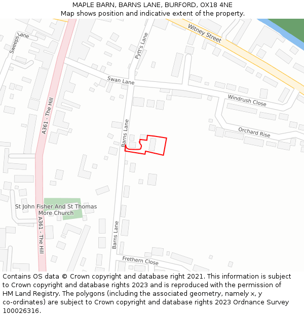 MAPLE BARN, BARNS LANE, BURFORD, OX18 4NE: Location map and indicative extent of plot