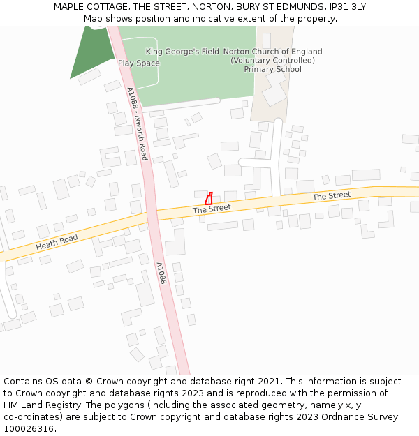 MAPLE COTTAGE, THE STREET, NORTON, BURY ST EDMUNDS, IP31 3LY: Location map and indicative extent of plot