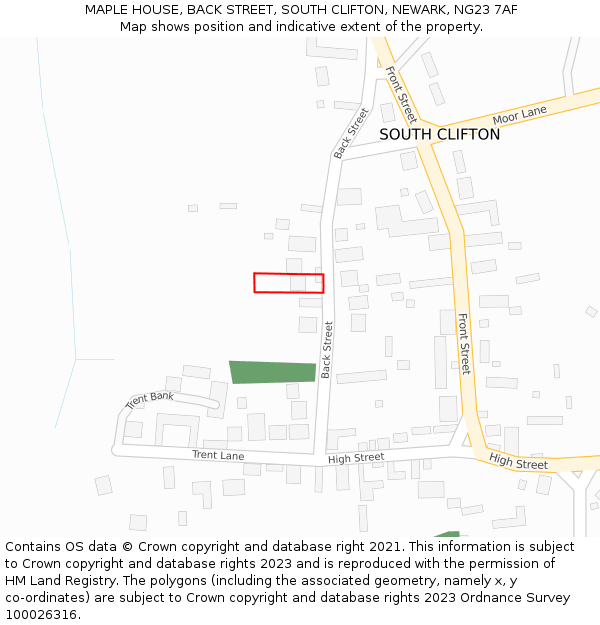 MAPLE HOUSE, BACK STREET, SOUTH CLIFTON, NEWARK, NG23 7AF: Location map and indicative extent of plot