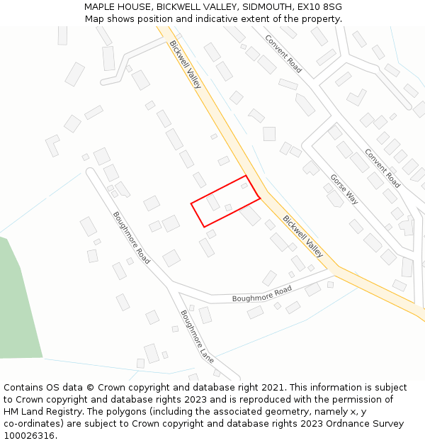 MAPLE HOUSE, BICKWELL VALLEY, SIDMOUTH, EX10 8SG: Location map and indicative extent of plot