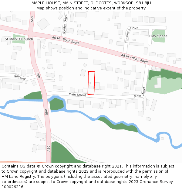 MAPLE HOUSE, MAIN STREET, OLDCOTES, WORKSOP, S81 8JH: Location map and indicative extent of plot