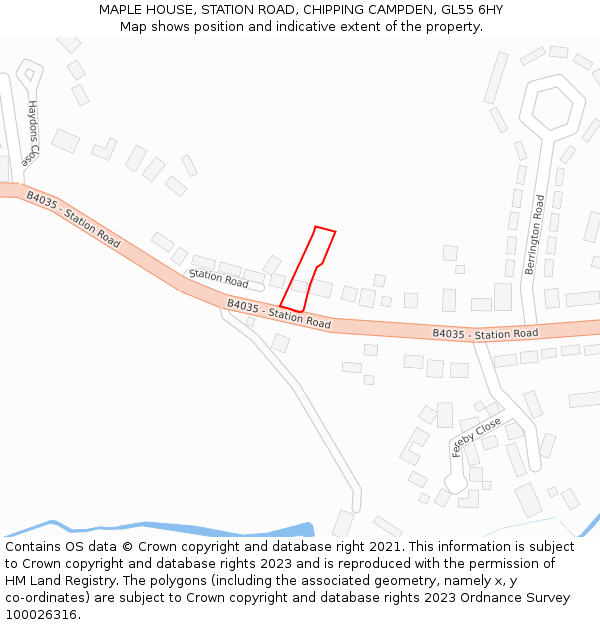 MAPLE HOUSE, STATION ROAD, CHIPPING CAMPDEN, GL55 6HY: Location map and indicative extent of plot