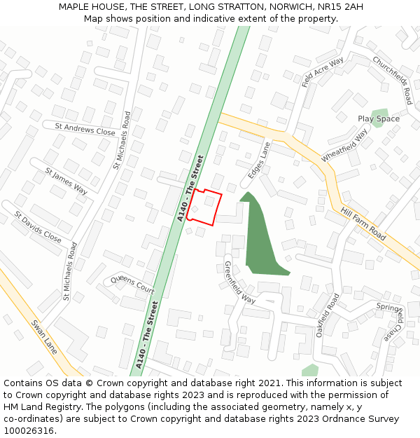 MAPLE HOUSE, THE STREET, LONG STRATTON, NORWICH, NR15 2AH: Location map and indicative extent of plot