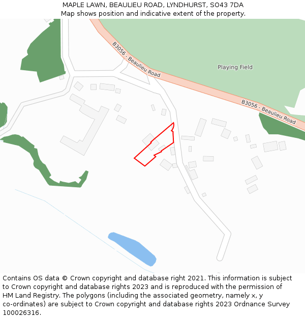 MAPLE LAWN, BEAULIEU ROAD, LYNDHURST, SO43 7DA: Location map and indicative extent of plot