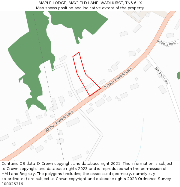 MAPLE LODGE, MAYFIELD LANE, WADHURST, TN5 6HX: Location map and indicative extent of plot