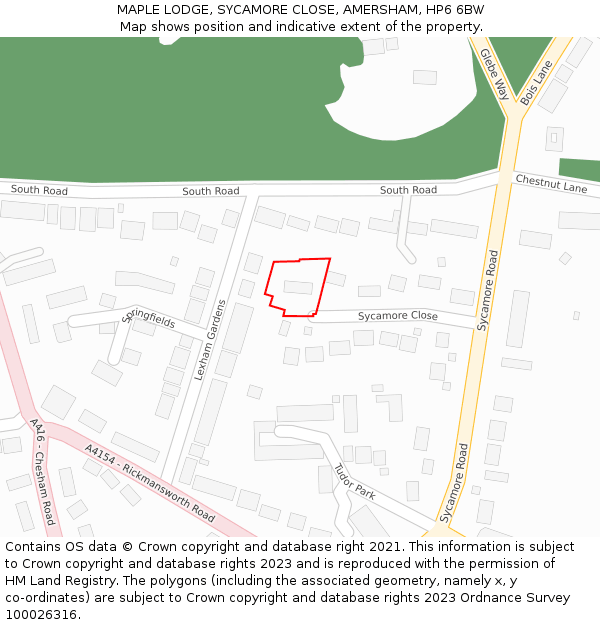 MAPLE LODGE, SYCAMORE CLOSE, AMERSHAM, HP6 6BW: Location map and indicative extent of plot