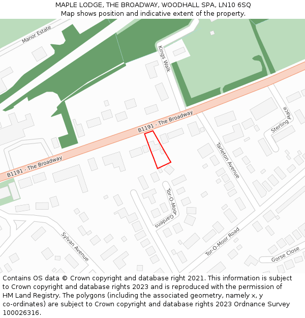 MAPLE LODGE, THE BROADWAY, WOODHALL SPA, LN10 6SQ: Location map and indicative extent of plot