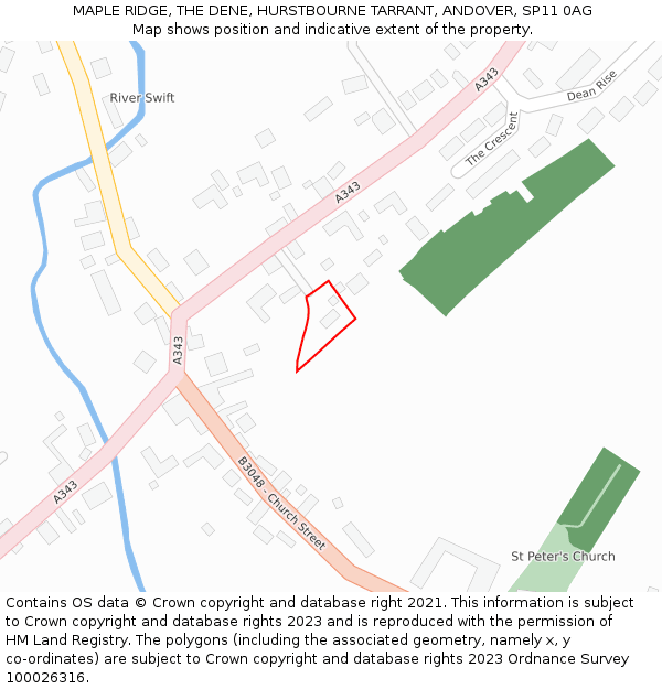 MAPLE RIDGE, THE DENE, HURSTBOURNE TARRANT, ANDOVER, SP11 0AG: Location map and indicative extent of plot