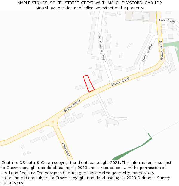 MAPLE STONES, SOUTH STREET, GREAT WALTHAM, CHELMSFORD, CM3 1DP: Location map and indicative extent of plot
