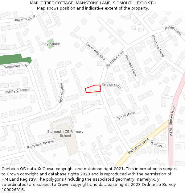 MAPLE TREE COTTAGE, MANSTONE LANE, SIDMOUTH, EX10 9TU: Location map and indicative extent of plot