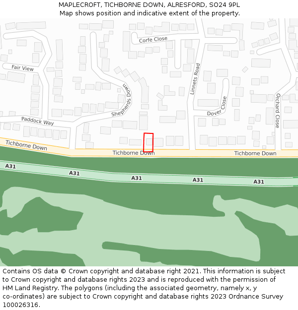 MAPLECROFT, TICHBORNE DOWN, ALRESFORD, SO24 9PL: Location map and indicative extent of plot