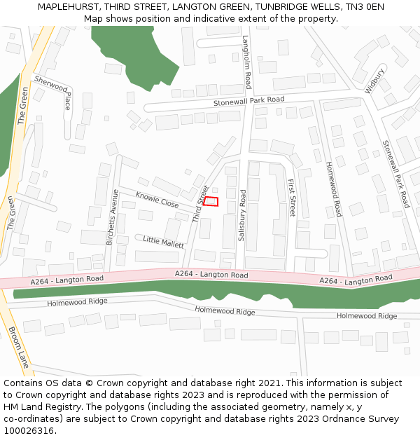 MAPLEHURST, THIRD STREET, LANGTON GREEN, TUNBRIDGE WELLS, TN3 0EN: Location map and indicative extent of plot