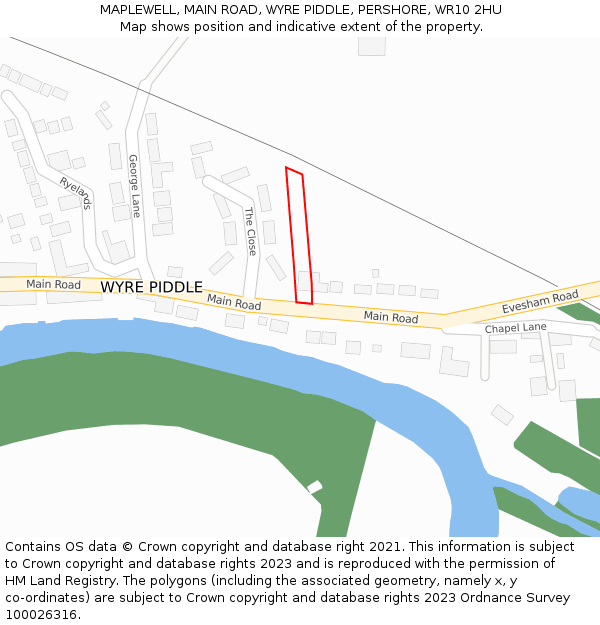 MAPLEWELL, MAIN ROAD, WYRE PIDDLE, PERSHORE, WR10 2HU: Location map and indicative extent of plot