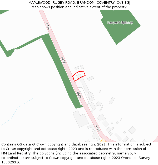 MAPLEWOOD, RUGBY ROAD, BRANDON, COVENTRY, CV8 3GJ: Location map and indicative extent of plot