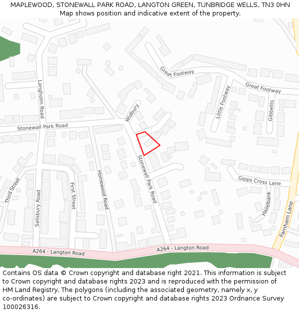 MAPLEWOOD, STONEWALL PARK ROAD, LANGTON GREEN, TUNBRIDGE WELLS, TN3 0HN: Location map and indicative extent of plot