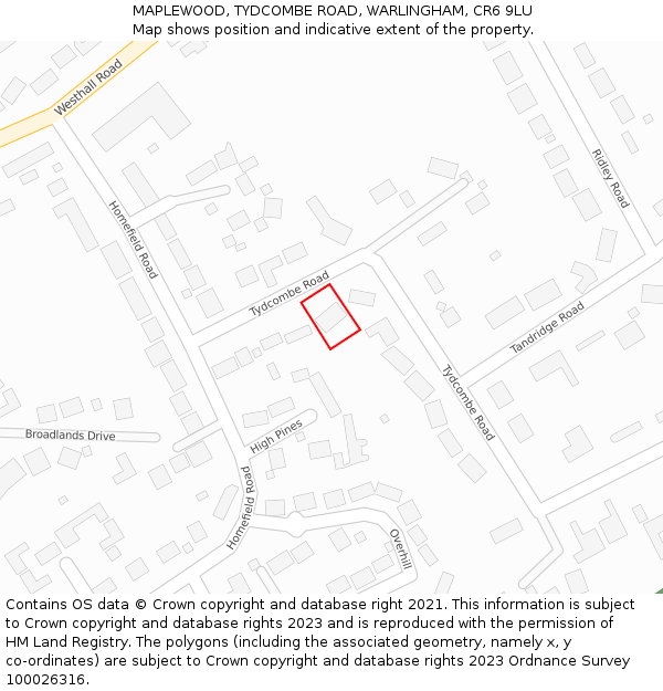 MAPLEWOOD, TYDCOMBE ROAD, WARLINGHAM, CR6 9LU: Location map and indicative extent of plot