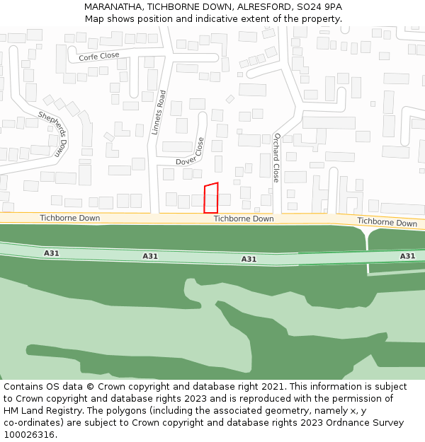 MARANATHA, TICHBORNE DOWN, ALRESFORD, SO24 9PA: Location map and indicative extent of plot