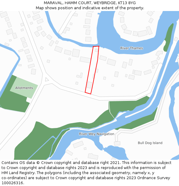MARAVAL, HAMM COURT, WEYBRIDGE, KT13 8YG: Location map and indicative extent of plot