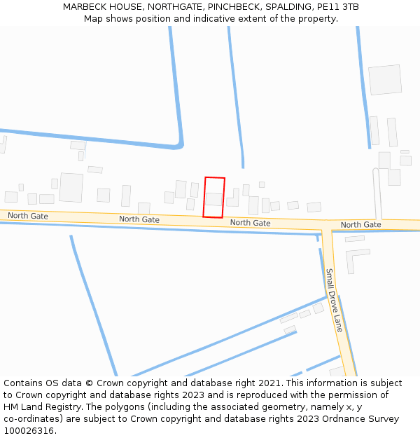 MARBECK HOUSE, NORTHGATE, PINCHBECK, SPALDING, PE11 3TB: Location map and indicative extent of plot