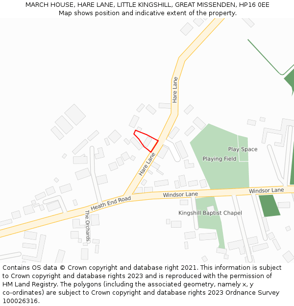 MARCH HOUSE, HARE LANE, LITTLE KINGSHILL, GREAT MISSENDEN, HP16 0EE: Location map and indicative extent of plot