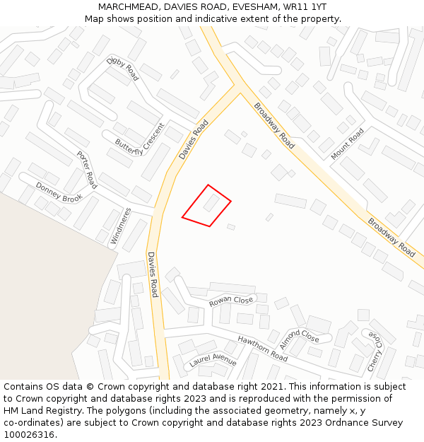 MARCHMEAD, DAVIES ROAD, EVESHAM, WR11 1YT: Location map and indicative extent of plot