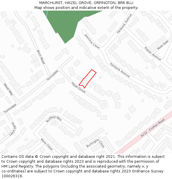 MARCHURST, HAZEL GROVE, ORPINGTON, BR6 8LU: Location map and indicative extent of plot