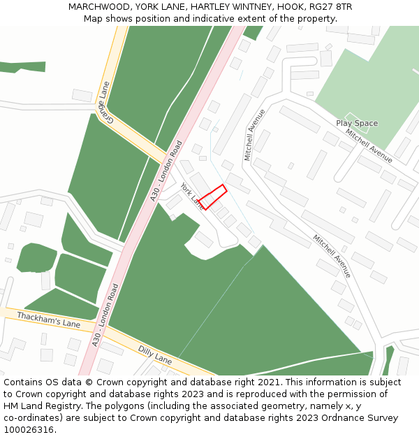 MARCHWOOD, YORK LANE, HARTLEY WINTNEY, HOOK, RG27 8TR: Location map and indicative extent of plot