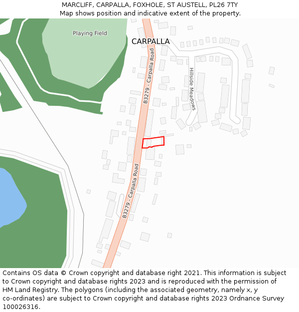 MARCLIFF, CARPALLA, FOXHOLE, ST AUSTELL, PL26 7TY: Location map and indicative extent of plot