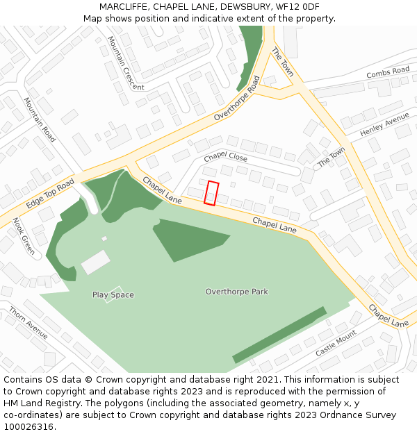 MARCLIFFE, CHAPEL LANE, DEWSBURY, WF12 0DF: Location map and indicative extent of plot