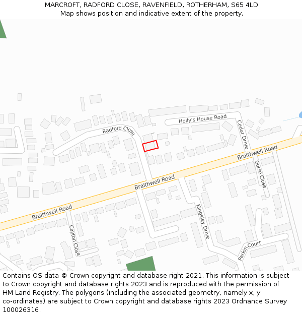 MARCROFT, RADFORD CLOSE, RAVENFIELD, ROTHERHAM, S65 4LD: Location map and indicative extent of plot