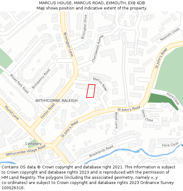 MARCUS HOUSE, MARCUS ROAD, EXMOUTH, EX8 4DB: Location map and indicative extent of plot