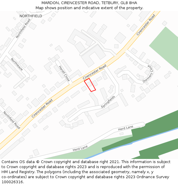 MARDON, CIRENCESTER ROAD, TETBURY, GL8 8HA: Location map and indicative extent of plot