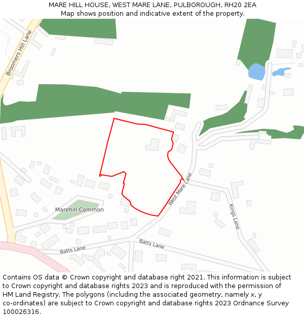 MARE HILL HOUSE, WEST MARE LANE, PULBOROUGH, RH20 2EA: Location map and indicative extent of plot